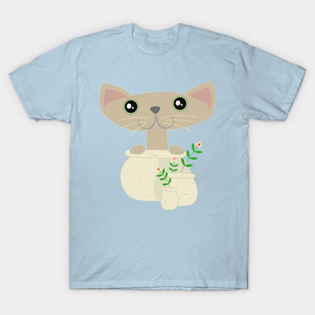 Cat In A Pot T-Shirt by IbaraArt